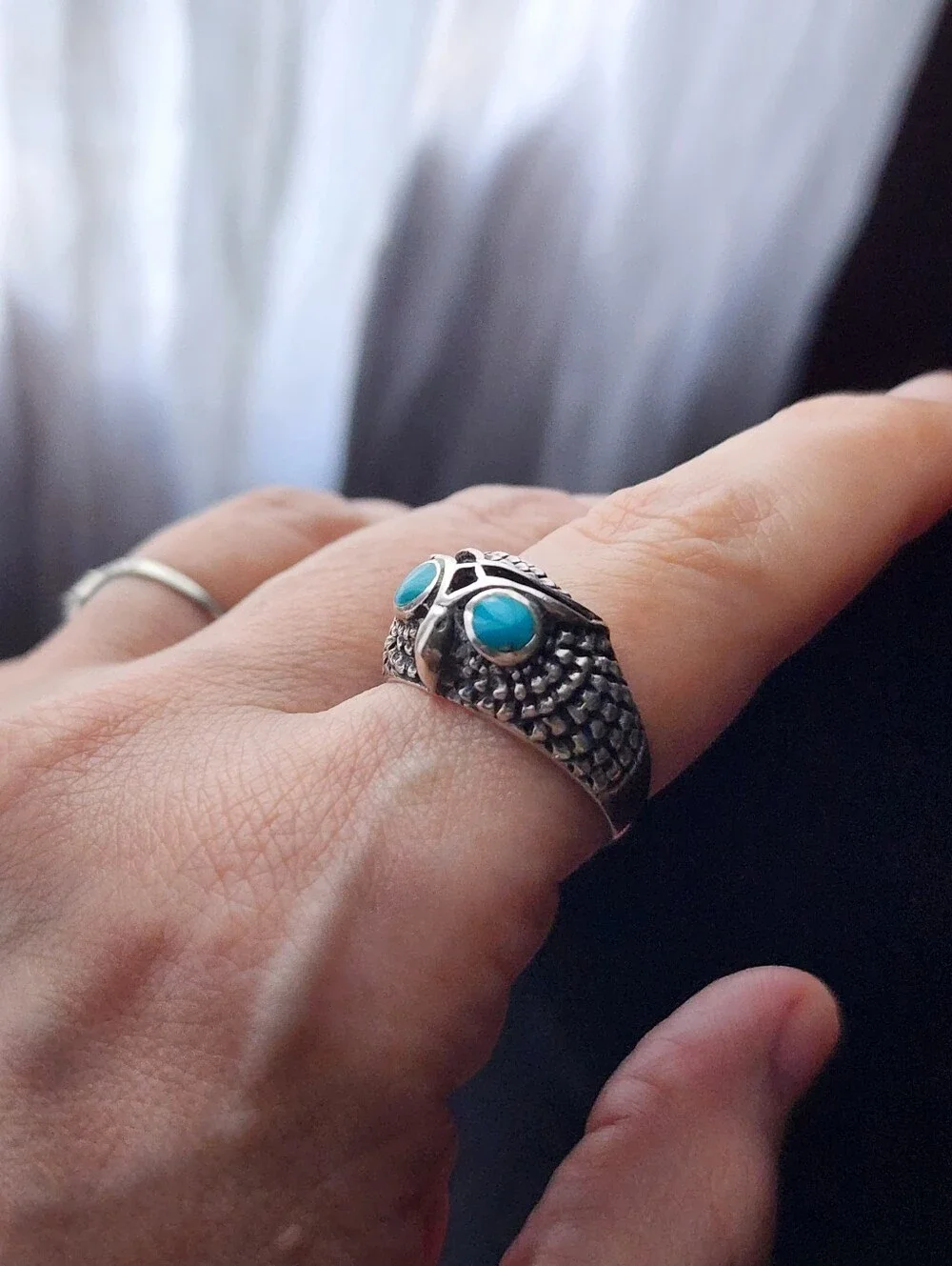 Vintage Sterling Silver & Turquoise Owl Ring